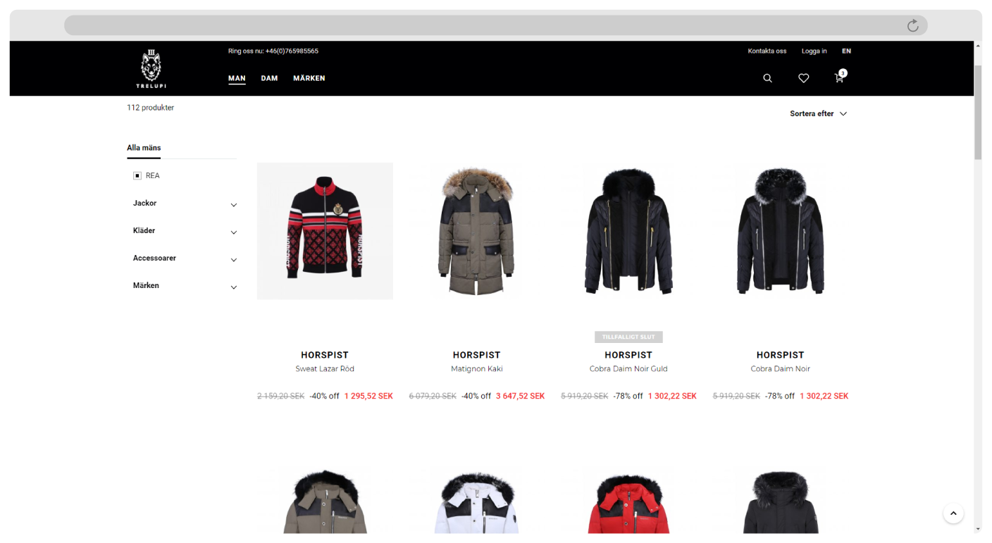 Mobile and desktop screens showing Trelupil's integrated webshop responsive design