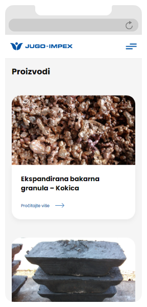 Mobile and desktop screens of Jugo Impex product page showing responsive design