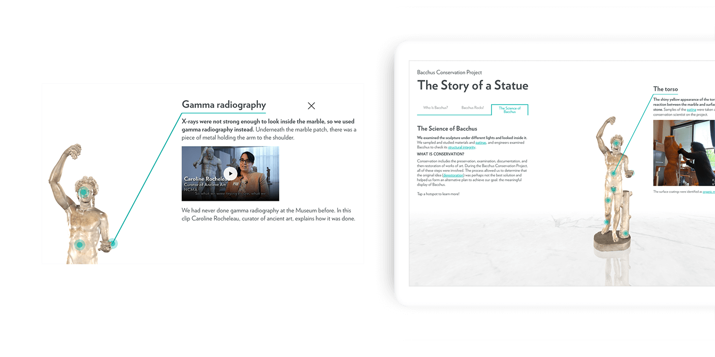 Two screens from NCMA's Bacchus 3D local web application-showing design of the user interfac 