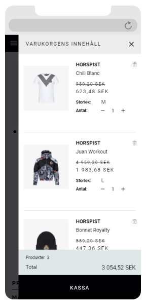 Mobile and desktop screens showing Trelupil's integrated webshop responsive design