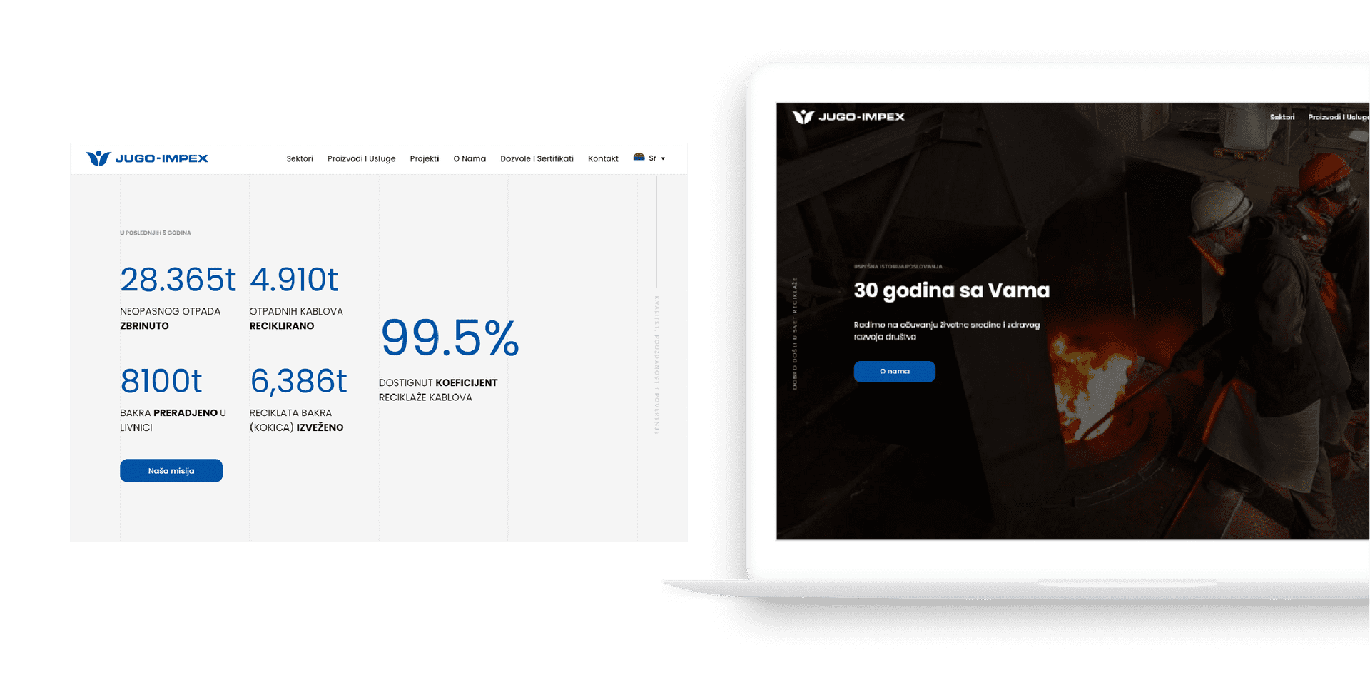 Jugo-Impex - home page and  company highlight screens from website.