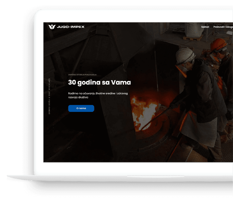 Jugo-Impex - Laptop mockup with home page screen.