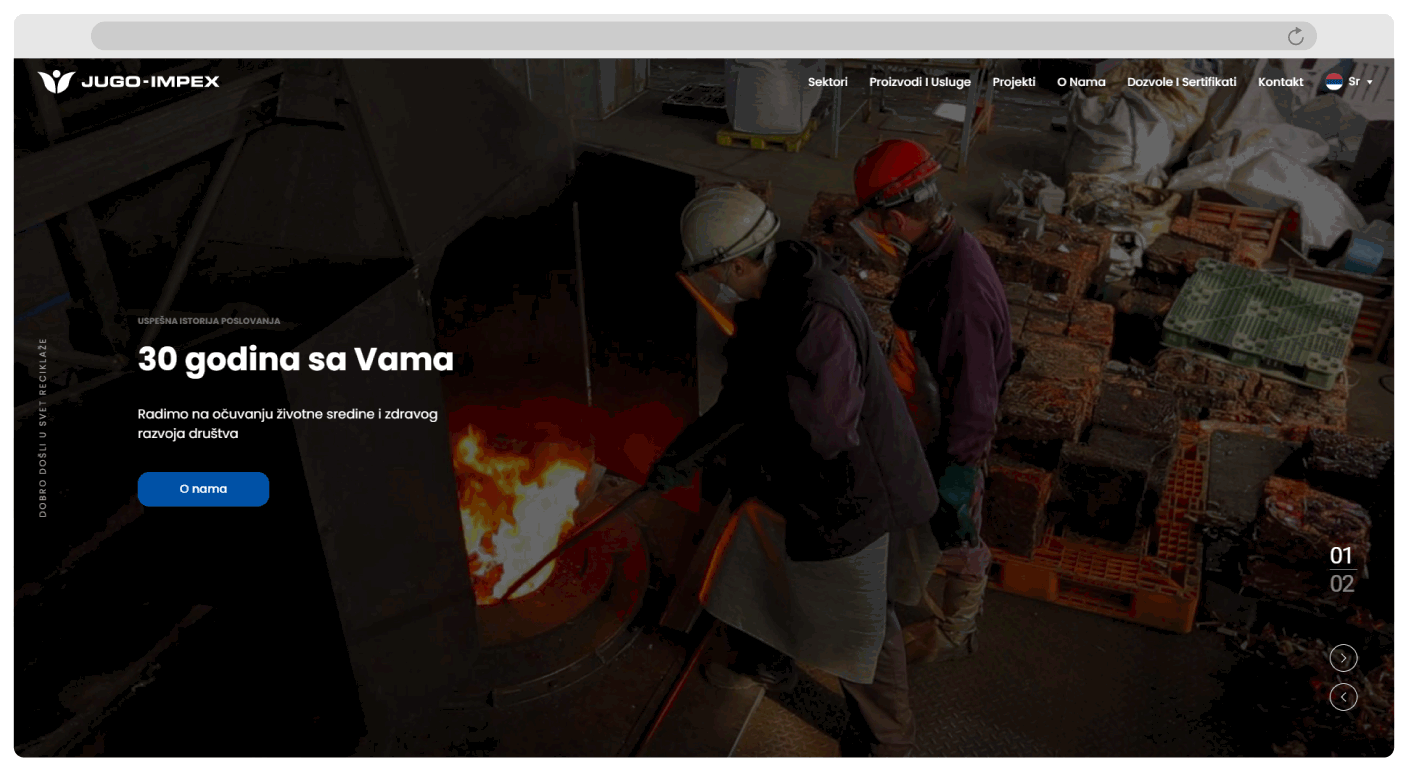 Home page screen from Jugo Impex's responsive website design